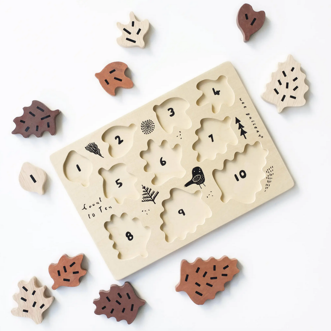Wooden Tray Puzzle - count to 10 leaves
