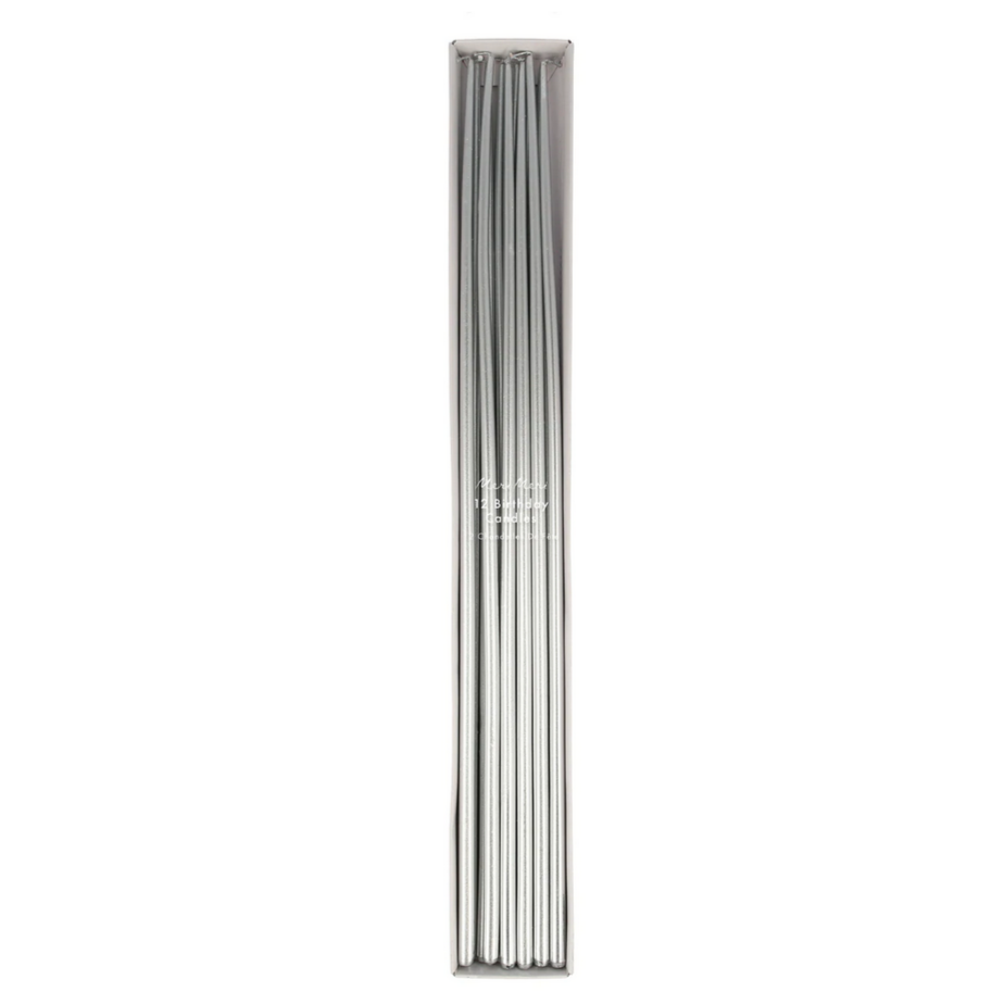 Silver Tall Tapered Candles 15" (12pk)