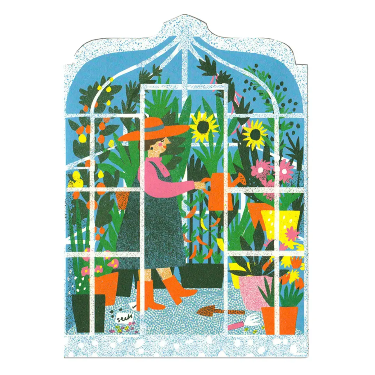 Greenhouse Die Cut Card -Louise Lockhart