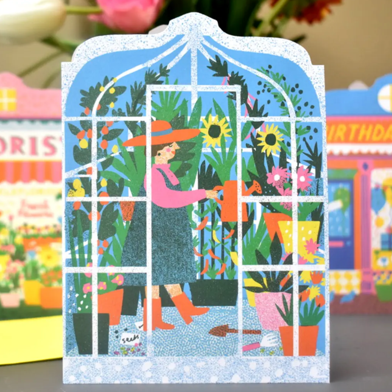 Greenhouse Die Cut Card -Louise Lockhart