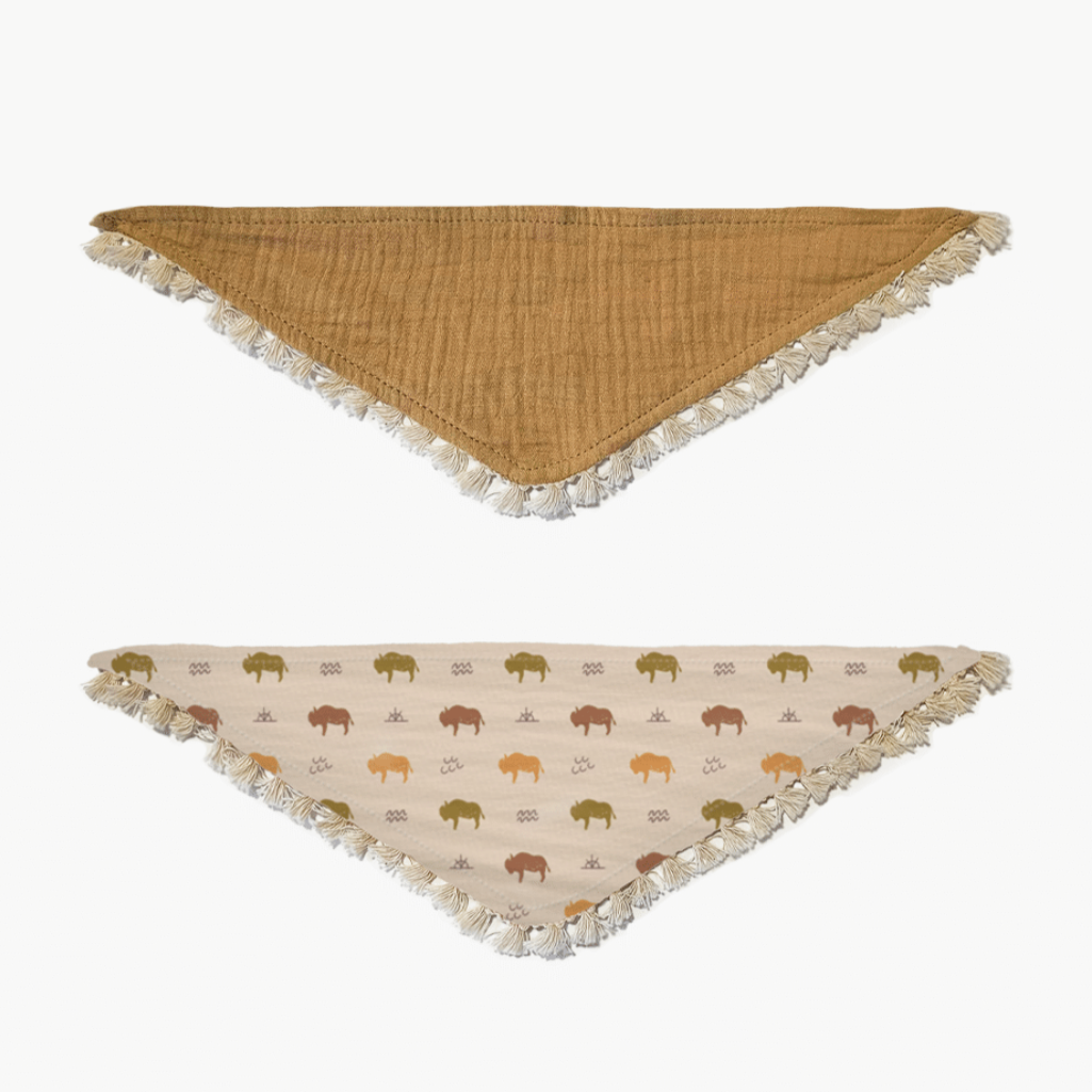 Minikane Duo of Buffalo Doll Scarves and Camel double gauze