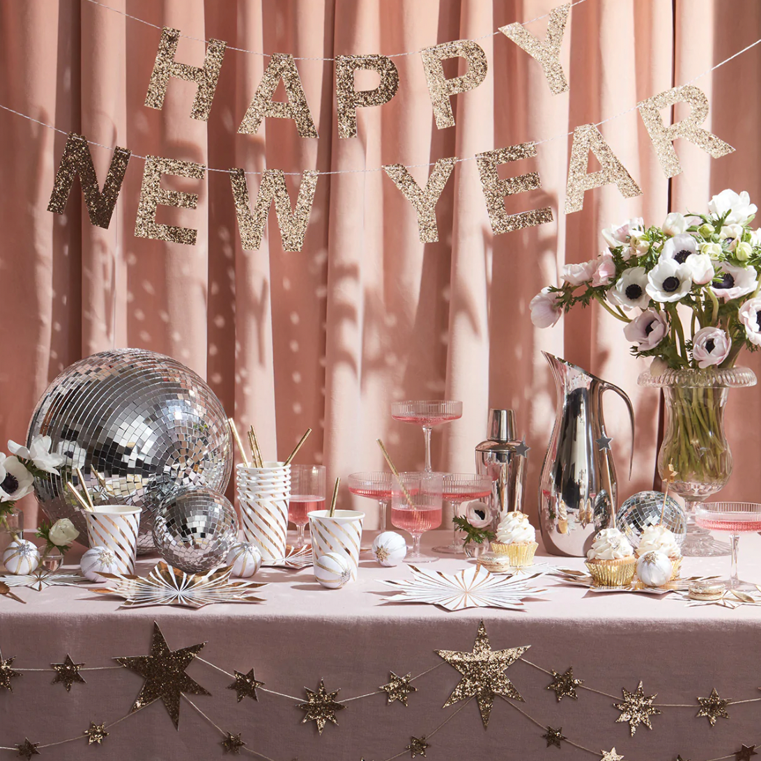 Gold Glitter Happy New Year Garland