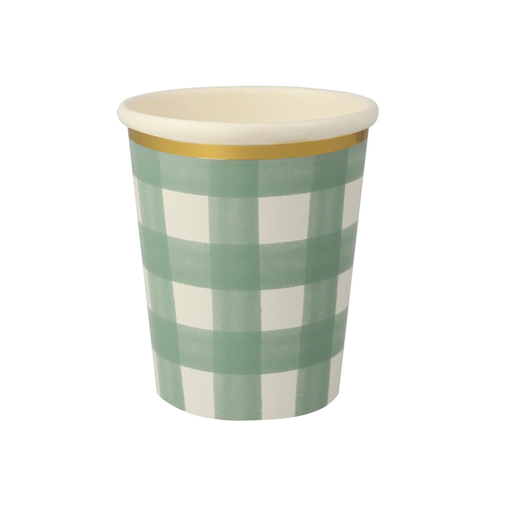 Green Gingham Cups (8pk)