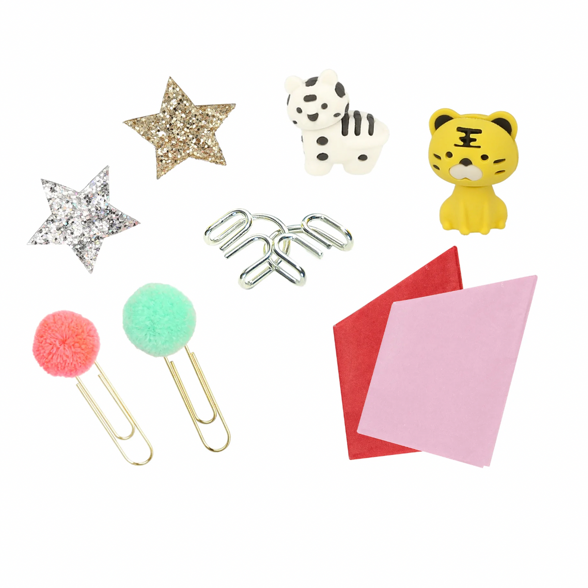 Candy Cane Shape Crackers ( tiger erasers, gold and silver star brooch