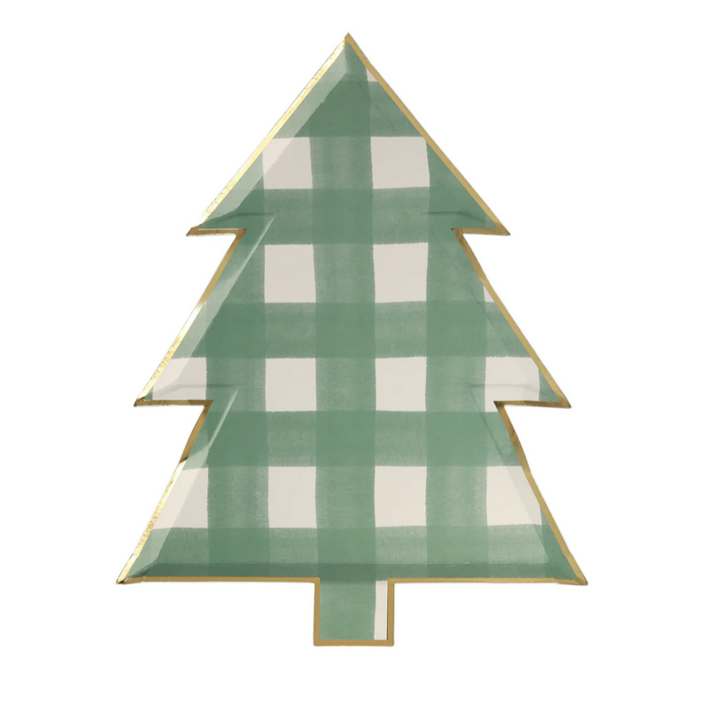 Green Gingham Tree Plates (8pk)