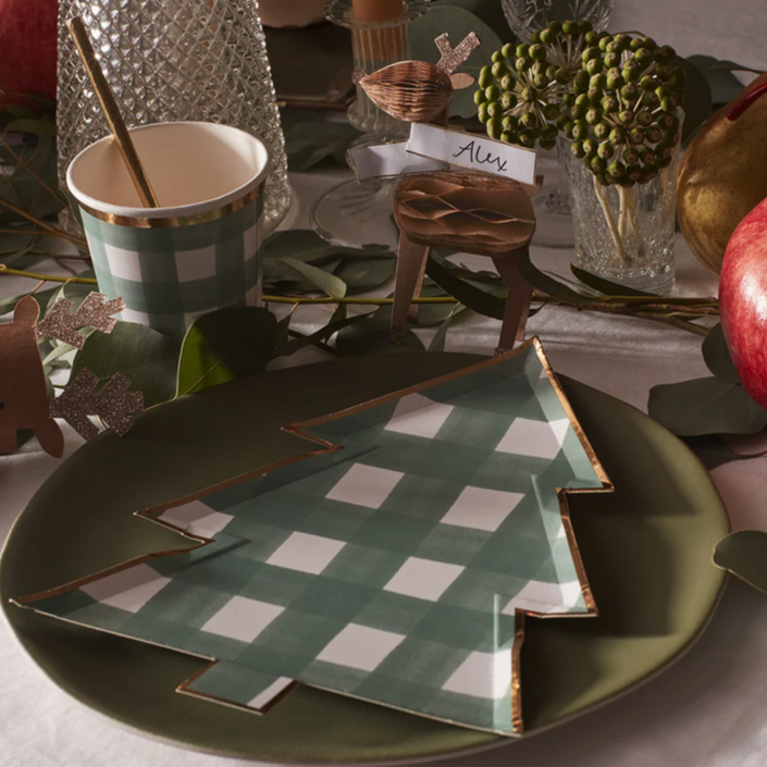 Green Gingham Tree Plates (8pk)