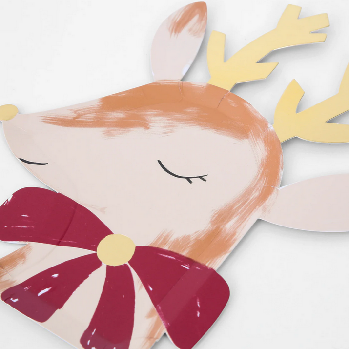 Reindeer With Bow Plates (8pk)