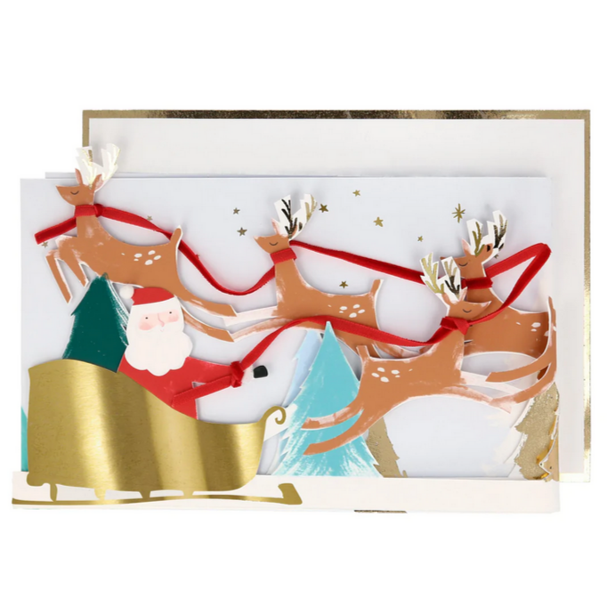Santa's Sleigh 3D Scene Card -Christmas