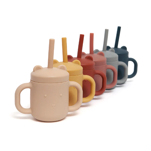 Silicone Straw Cup with Handles - ochre