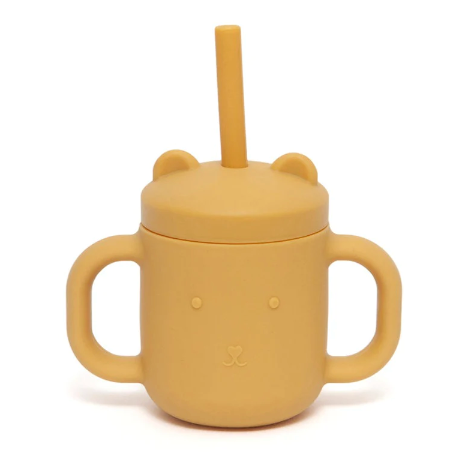 Silicone Straw Cup with Handles - ochre