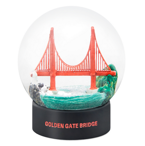 close up of golden gate bridge in fog globe