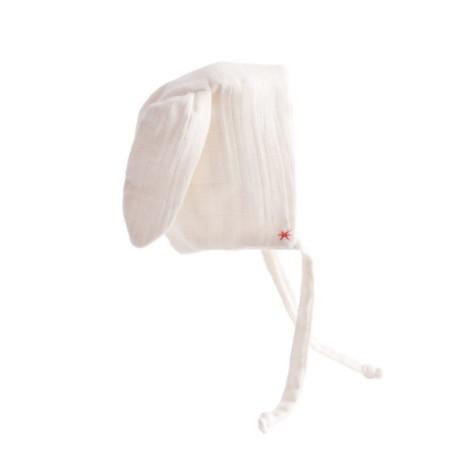 bunny bonnet with pink stitching