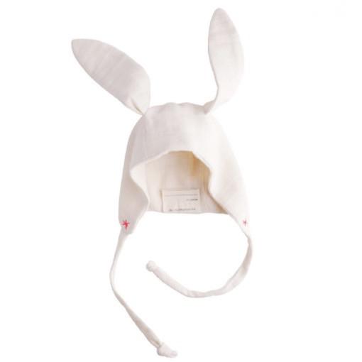 bunny bonnet with pink stitching
