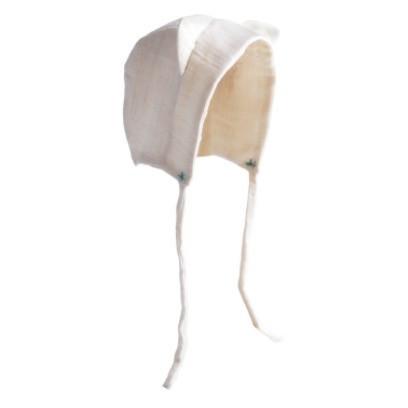 cat eared bonnet with blue stitching