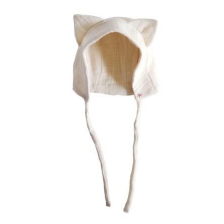 cat eared bonnet with pink stitching