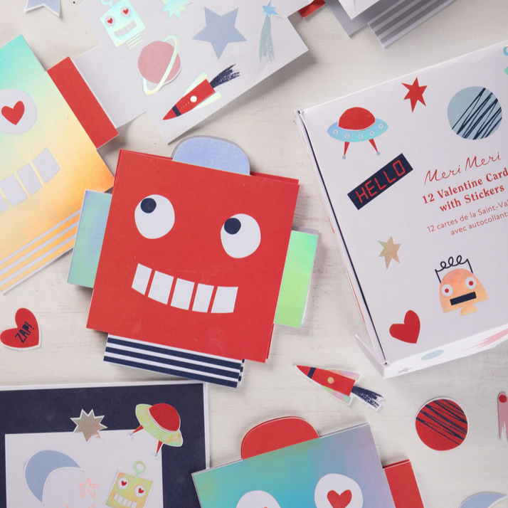 Robot Concertina Valentine Cards & Stickers (pk12)