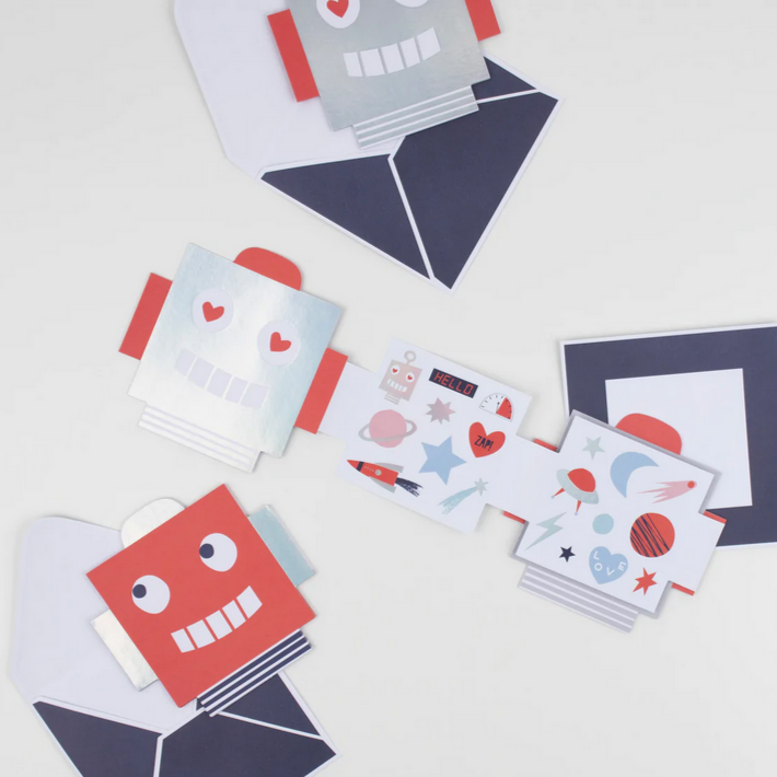 Robot Concertina Valentine Cards & Stickers (pk12)