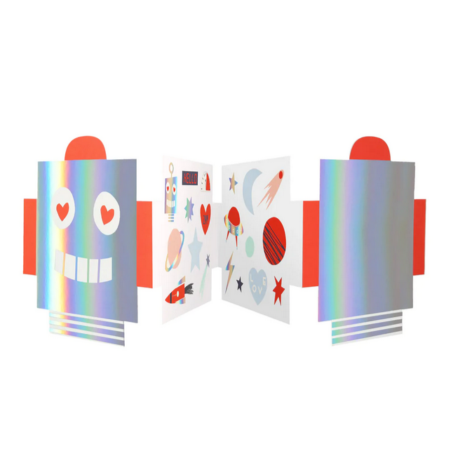 Robot Concertina Valentine Cards & Stickers (pk12)