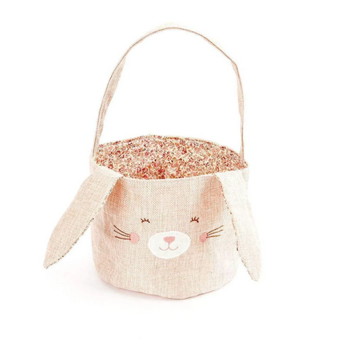 Pink Linen Bunny Basket -small