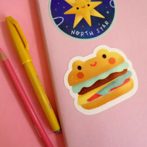 Froggy Burger Sticker -Vica Lew