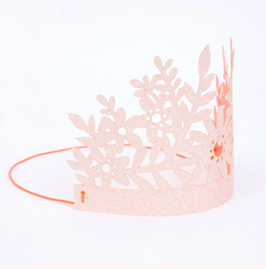 Pink Glitter Party Crowns