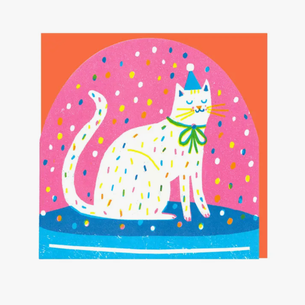 Party Cat Large Snowglobe Card -Louise Lockhart