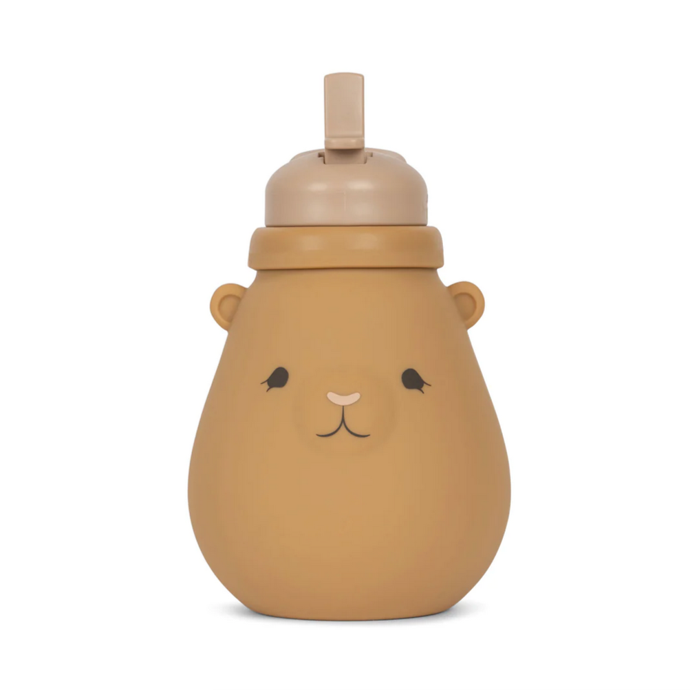 Silicone Drinking Bottle Teddy - almond