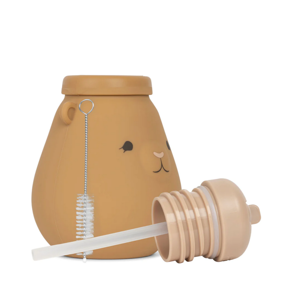 Silicone Drinking Bottle Teddy - almond