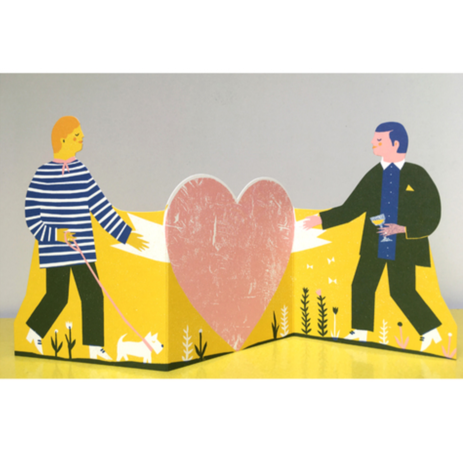 Two Men Concertina Heart Card -Louise Lockhart