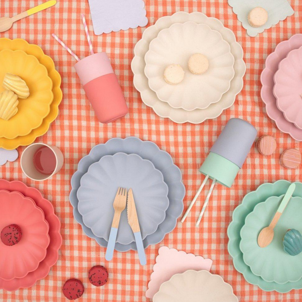 flatlay of table with party supplies on it