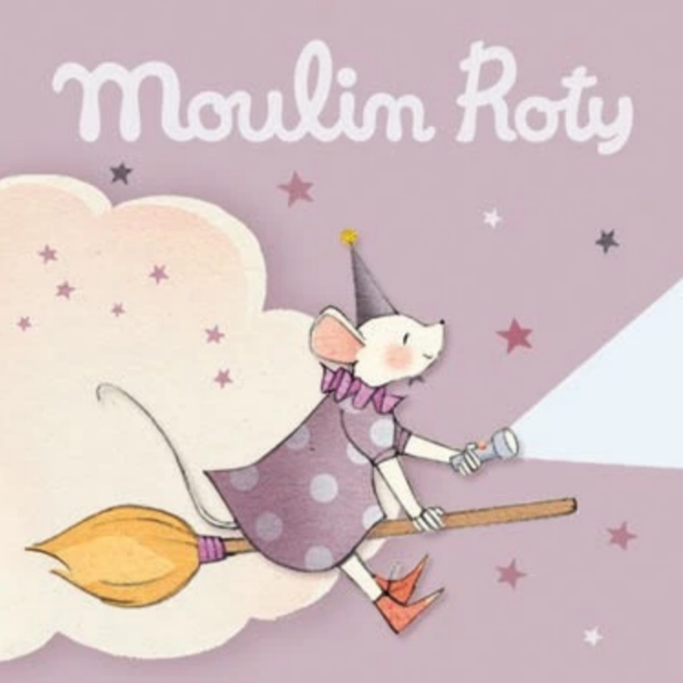 mouse riding on broomstick