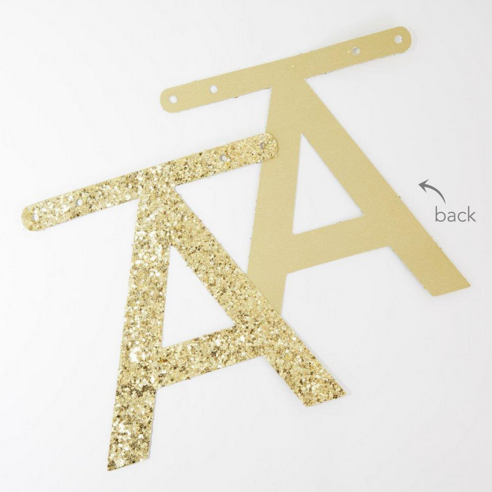 Glod glitter A font and back view