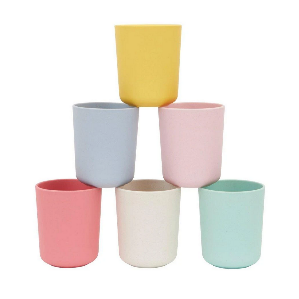 stack of pastel colored cups