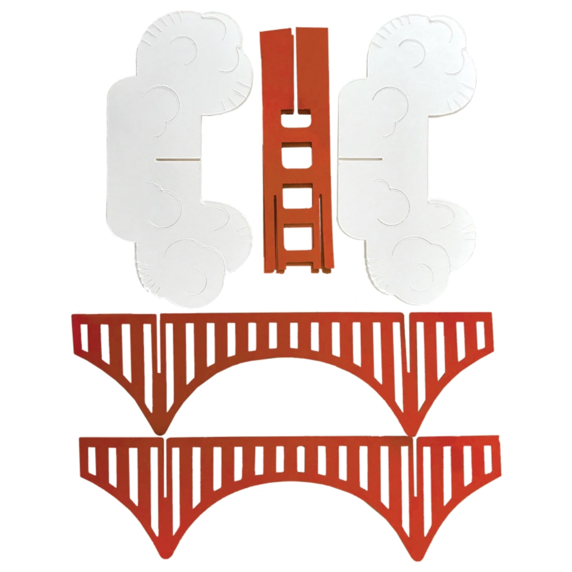 golden gate bridge seperated with paper clouds