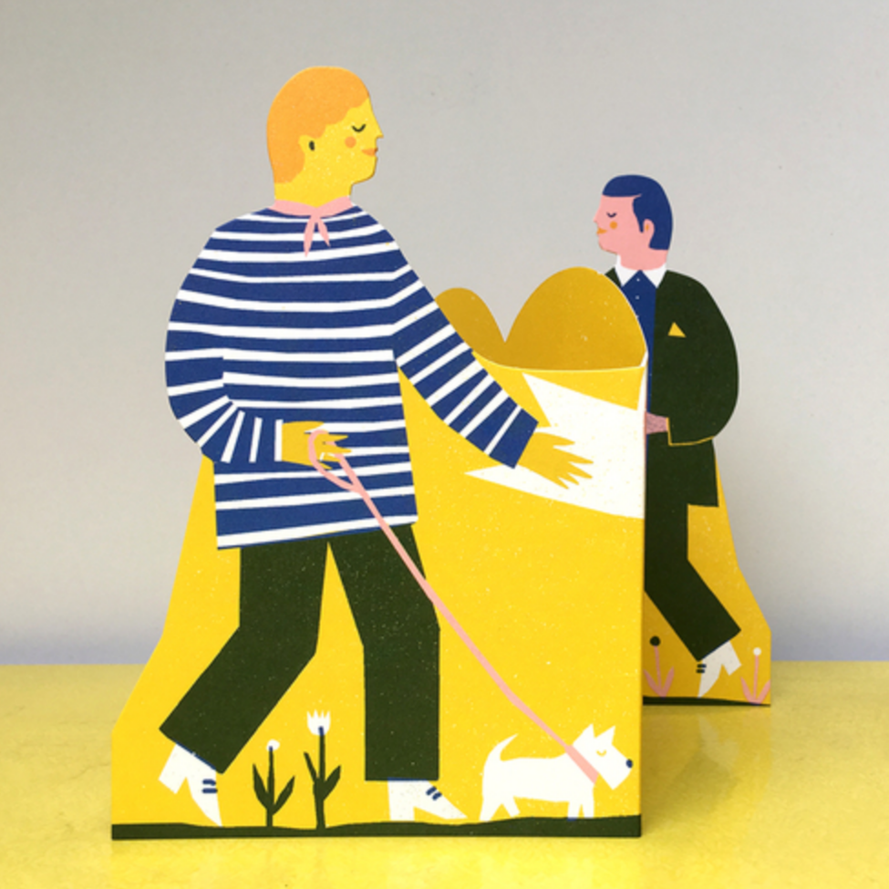 Two Men Concertina Heart Card -Louise Lockhart