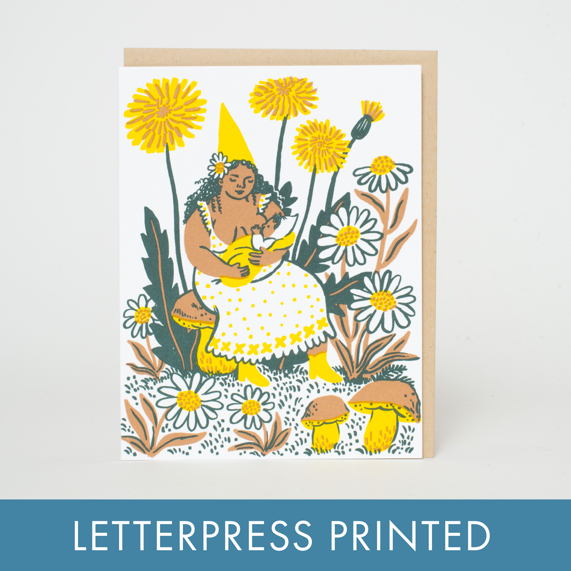 Dandelion Baby & Gnome Letterpress Card - Phoebe Wahl