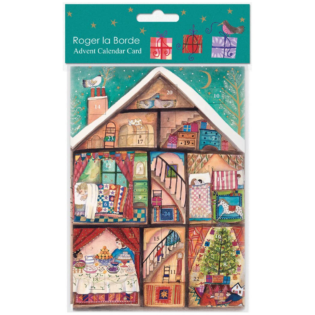 Roger la Borde Advent Calendar Card packaging with illustrations of a house and windows.
