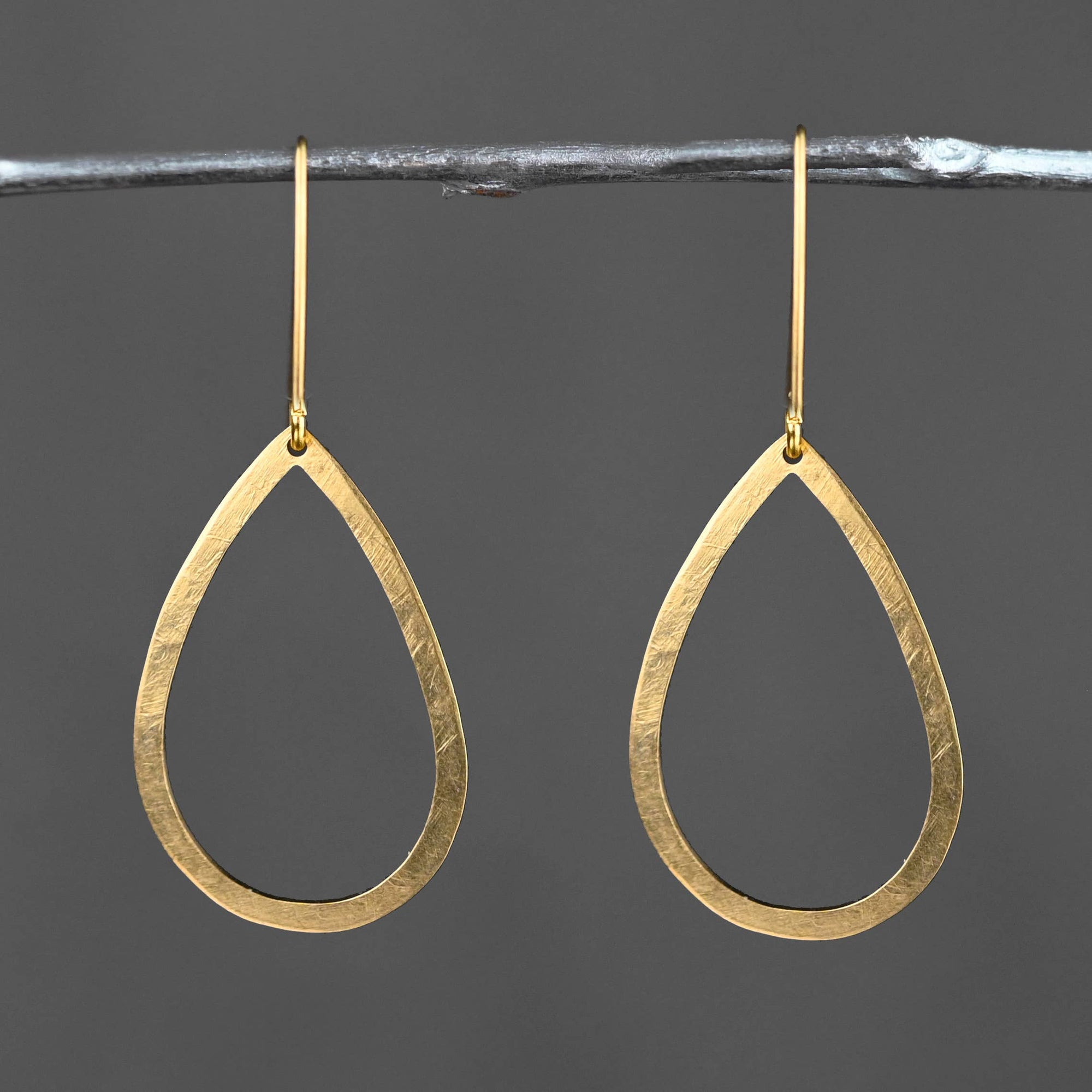 Hammered Brass Open Tear Earrings