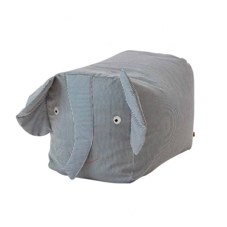 Gray bean bag chair with striped pattern on a white background 
