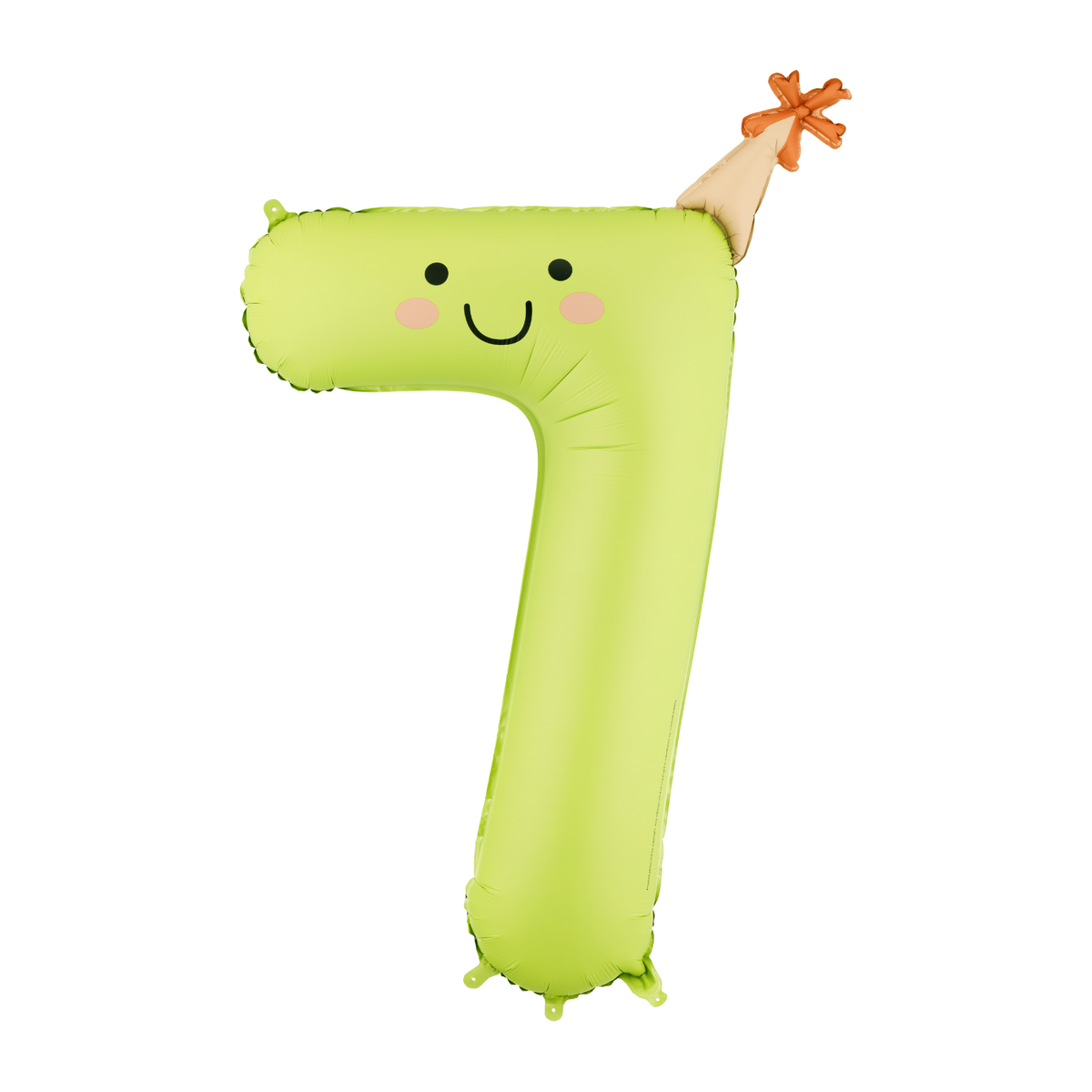 Green balloon shaped like the number 1 with a face and star on a white background