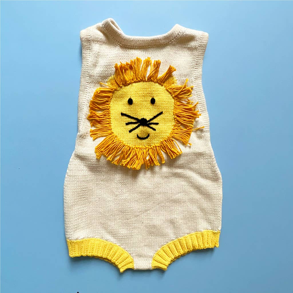Organic Baby Onesie with Lion Knitted