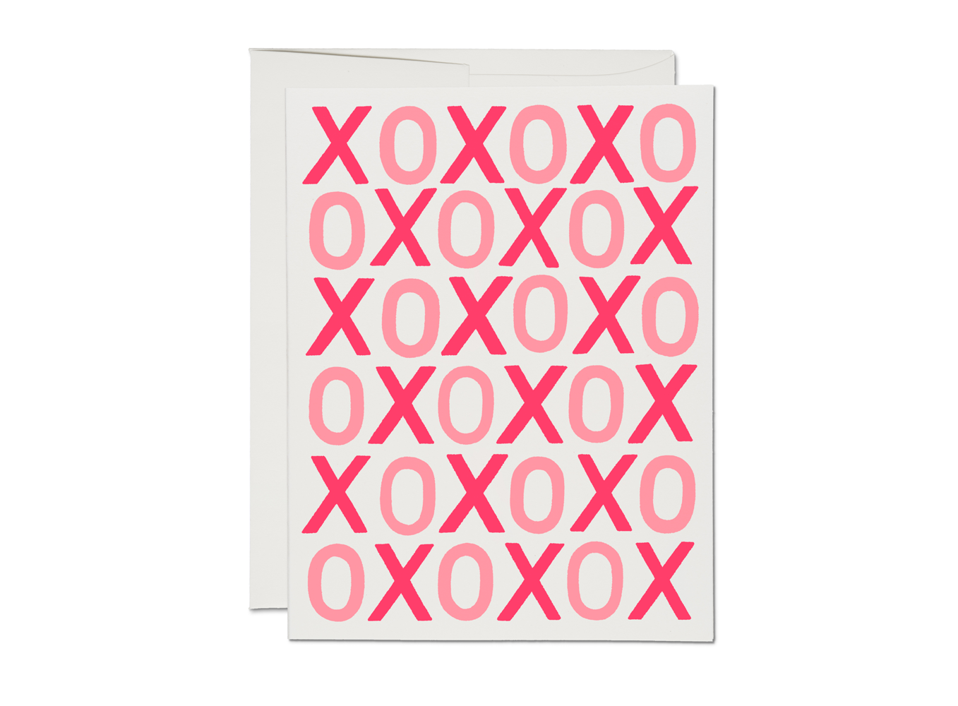 Card with pink 'XOXO' pattern on a white background