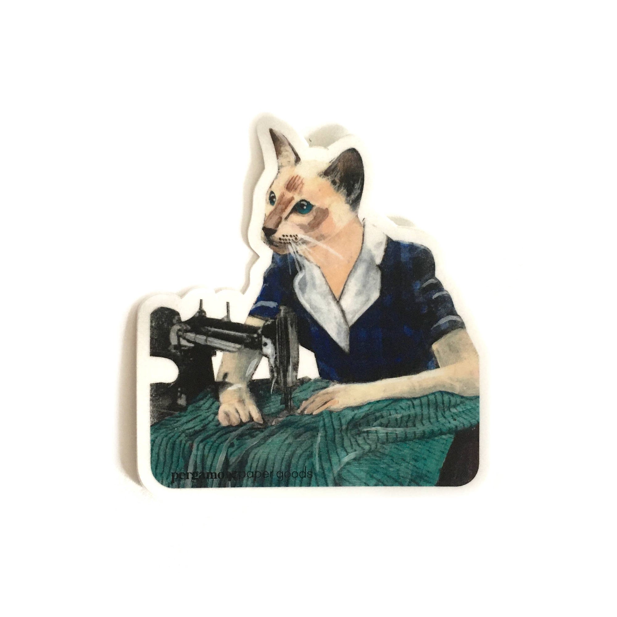 Sewing Cat Waterproof Vinyl Sticker