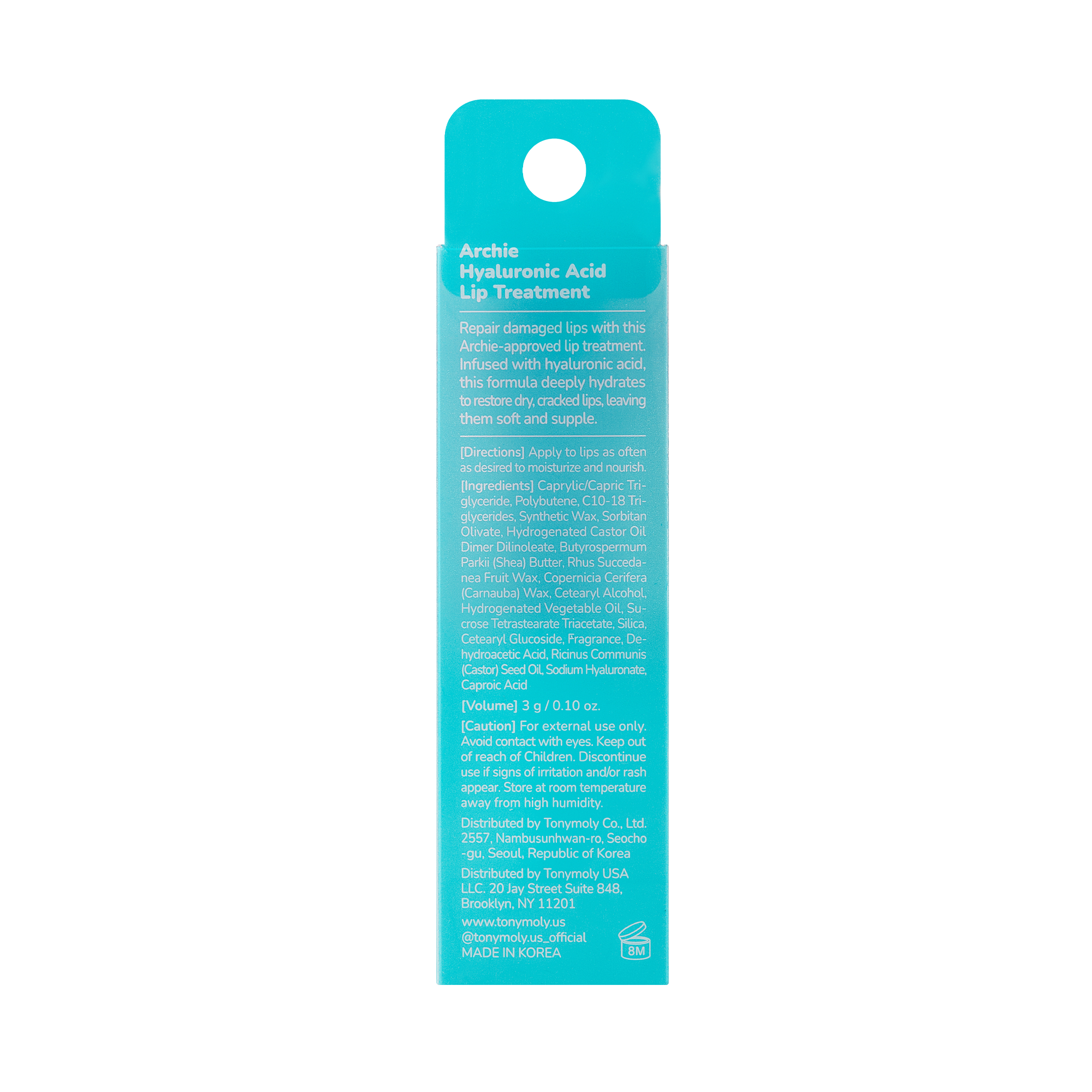Teal bottle label with text on a white background