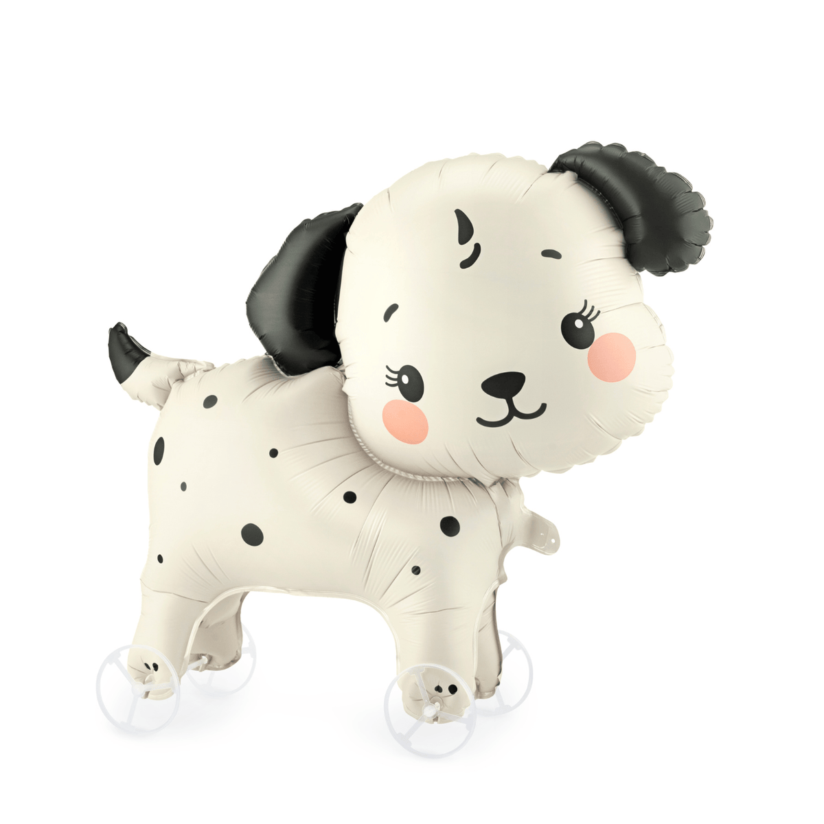 Dog-shaped balloon with black spots on a white background