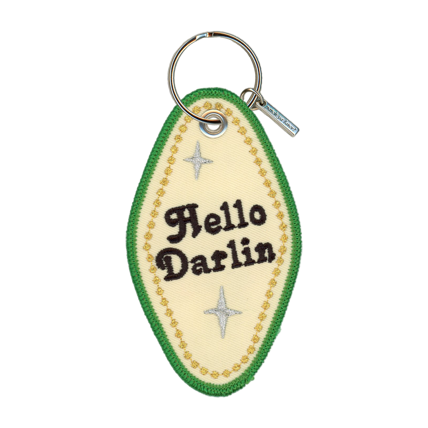 Keychain with 'Hello Darlin' text on a white background