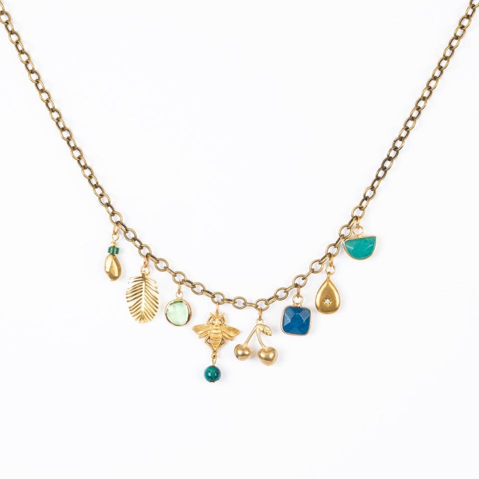 Brass and Stone Charm necklace