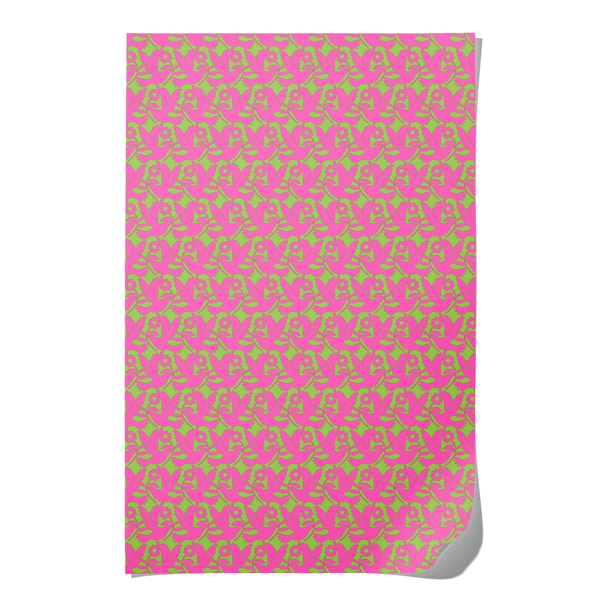 Neon Doves holiday wrapping paper -single sheet