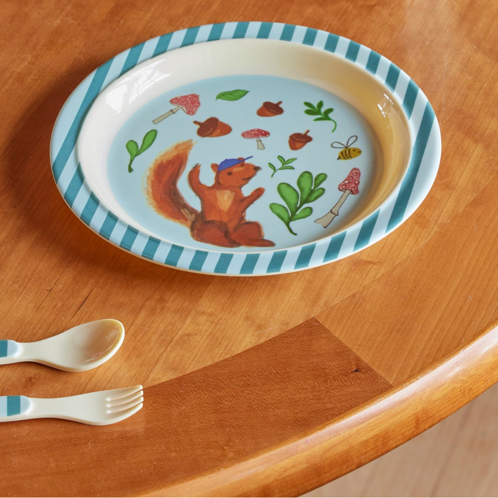 Melamine Kids Plate - Blue Happy Forest Print
