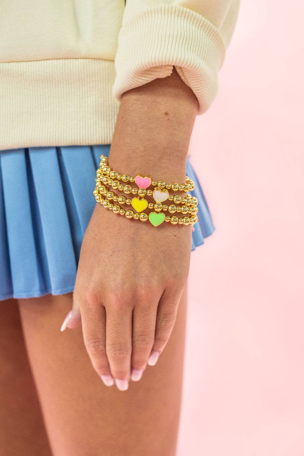 Golden Heart - Gold Beaded Enamel Bracelet - 6 colors